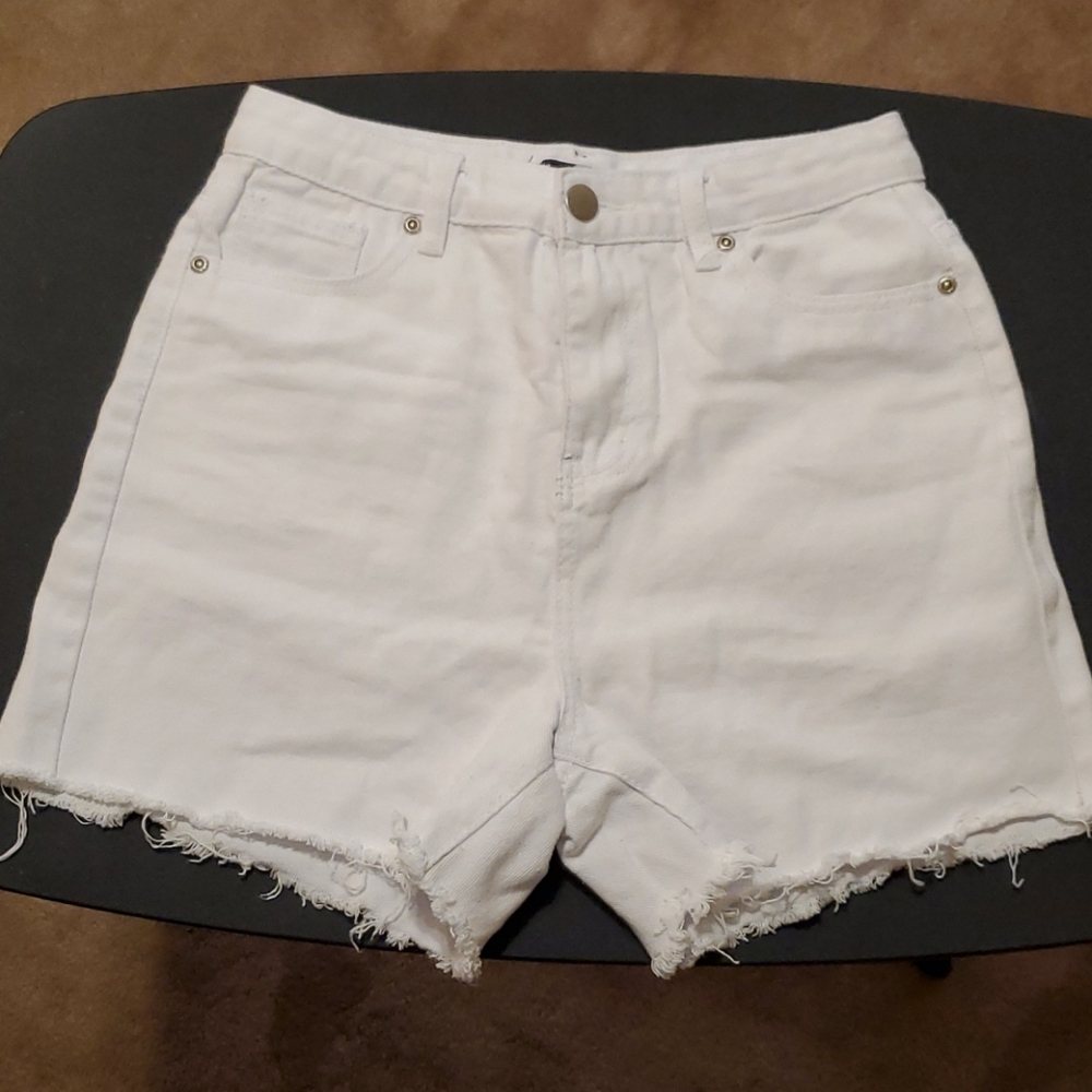 Boohoo High Waist White Denim Shorts